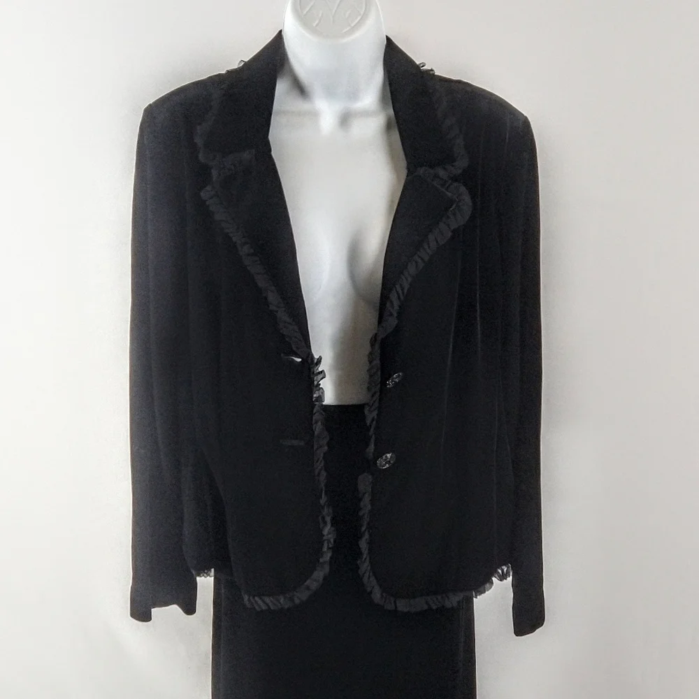Xscape by Joanna Chen two piece special occasion black velour Jacket and Skirt